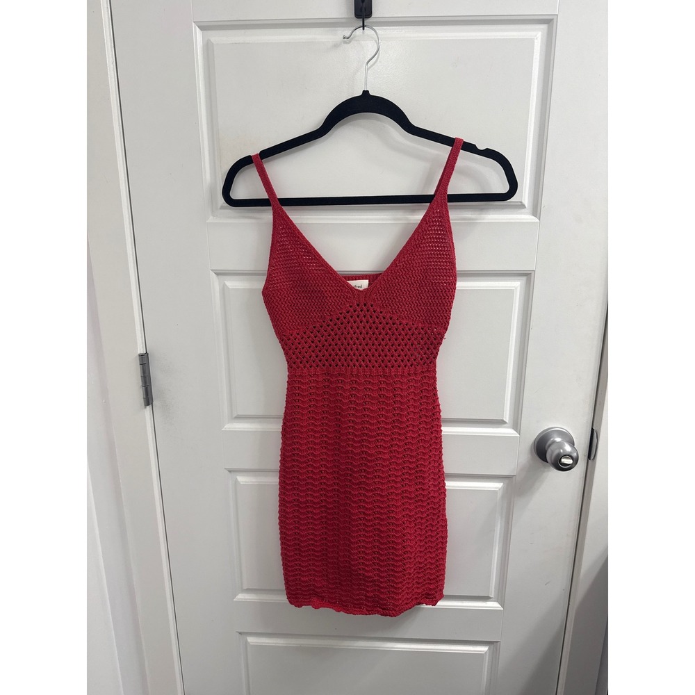 Wilfred Aritzia Red Crochet Mini Dress V-Neck Sleeveless Open Knit‎ Boho 2XS